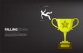 Silhouette of businessman falling from trophy. Royalty Free Stock Photo