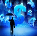 Silhouette of Businessman on Financial Crisis Royalty Free Stock Photo