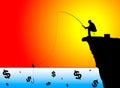 Silhouette of businessman fishing for money