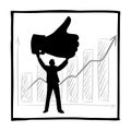 Silhouette businessman holding big thumb up hand sign vector illustration sketch doodle hand drawn isolated on white square Royalty Free Stock Photo