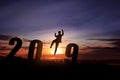 Silhouette of businessman jump to celebrate 2019 Royalty Free Stock Photo