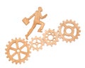 Silhouette of a businessman with a portfolio going to success through a set of gears. Royalty Free Stock Photo