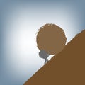 Silhouette of Businessman pushing a huge stone uphill, vector illustration in flat design Royalty Free Stock Photo