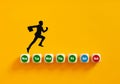 Silhouette of a businessman running on days of week on wooden cubes to reach the weekend holiday