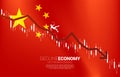 silhouette of businessman slip and falling down from downturn graph with China map and flag. Royalty Free Stock Photo