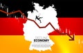 silhouette of businessman slip and falling down from downturn graph with germany map and flag. Royalty Free Stock Photo
