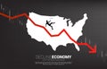 silhouette of businessman slip and falling down from downturn graph with USA map.