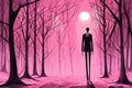 Silhouette of a businessman standing in a dark forest with full moon Royalty Free Stock Photo