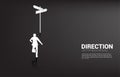 Silhouette of businessman standing at direction signage.