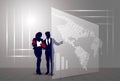 Silhouette Businesspeople Group Business Man And Woman Sketch Abstract World Map Background Royalty Free Stock Photo
