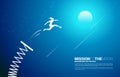 Silhouette of businesswoman jump to the moon with springboard. Royalty Free Stock Photo