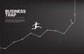 Silhouette of businesswoman jumping higher on line graph with fishing hook.