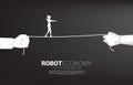 silhouette of businesswoman walk rope in robot and human hand. Royalty Free Stock Photo