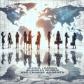 silhouette of businesswomen reflected on a light marble floor, an illustration that seeks to represent a global business scenario