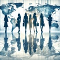 silhouette of businesswomen reflected on a light marble floor