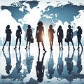 silhouette of businesswomen reflected on a light marble floor