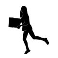 Silhouette of a bussy female lifting cardboard box.