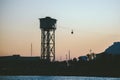 Silhouette of cabin of cableway, Barcelona Royalty Free Stock Photo