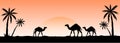 Silhouette of camel caravan going through the desert. Vector illustration for islamic background, poster, calendar, banners, Royalty Free Stock Photo