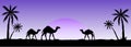 Silhouette of camel caravan going through the desert. Vector illustration for islamic background, poster, calendar, banners, Royalty Free Stock Photo