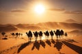 silhouette Camel caravan in the Sahara desert. ai generative Royalty Free Stock Photo