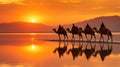 silhouette of a camel caravan at sunrise Royalty Free Stock Photo