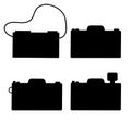 Silhouette camera set. Flat vector illustration of a camera. Isolated on white background