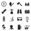 Silhouette Camping, travel and Tourism icons