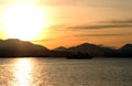 Silhouette of Car Ferry at Sunset Royalty Free Stock Photo