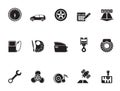 Silhouette car parts, services and characteristics icons Royalty Free Stock Photo