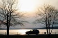 Silhouette of Car, Sunset Lake Geneva, Wisconsin