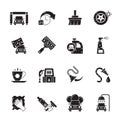 Silhouette car wash objects and icons Royalty Free Stock Photo