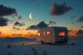 A silhouette of a caravan in Dubai against a moonlit desert backdrop Royalty Free Stock Photo