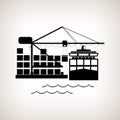 Silhouette cargo container ship and cargo crane