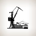 Silhouette cargo container ship with cargo crane Royalty Free Stock Photo