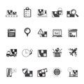 Silhouette cargo, shipping, logistics and transportation icons
