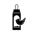 Silhouette Carton bird feeder. Outline icon of DIY birdhouse. Black illustration of handmade street house for feeding birds from Royalty Free Stock Photo