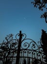 silhouette of a cast iron gate with the moon Royalty Free Stock Photo