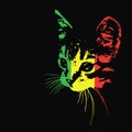 Silhouette of a cat on a black background. Rastafari. Vector Royalty Free Stock Photo