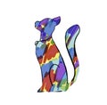 Silhouette of a cat on a white background. Elegant profile of a cat with a multicolored body on a white background.