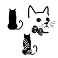 Silhouette Cat With Floral And Butterfly Element Vector Illustration Isolated On White Background