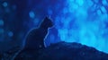 A Silhouette of a Cat at Night Royalty Free Stock Photo