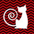 Silhouette cat with red and black chevron background