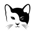 The silhouette of the cat`s face, painted in black, one side is the second white, drawn by lines of various widths. Royalty Free Stock Photo