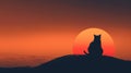 Silhouette of a cat sitting on a hill with the sun setting behind it Royalty Free Stock Photo