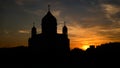 Silhouette of Cathedral of Christ the Savior in Moscow in evening sunset. Beautiful cityscape of russian capital. Royalty Free Stock Photo