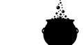 Silhouette of a cauldron with two handles, depicted on the right side. Bubbles ris Royalty Free Stock Photo