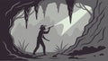 Silhouette of a Cave Explorer with a Light in a Large Cavern, vector design Generative AI Royalty Free Stock Photo