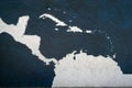 Silhouette of Central America, Caribbean and part of South America map. Simple blue and white lined map
