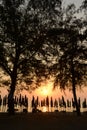 Silhouette of Cha-am beach in the morning with a beautiful sun.